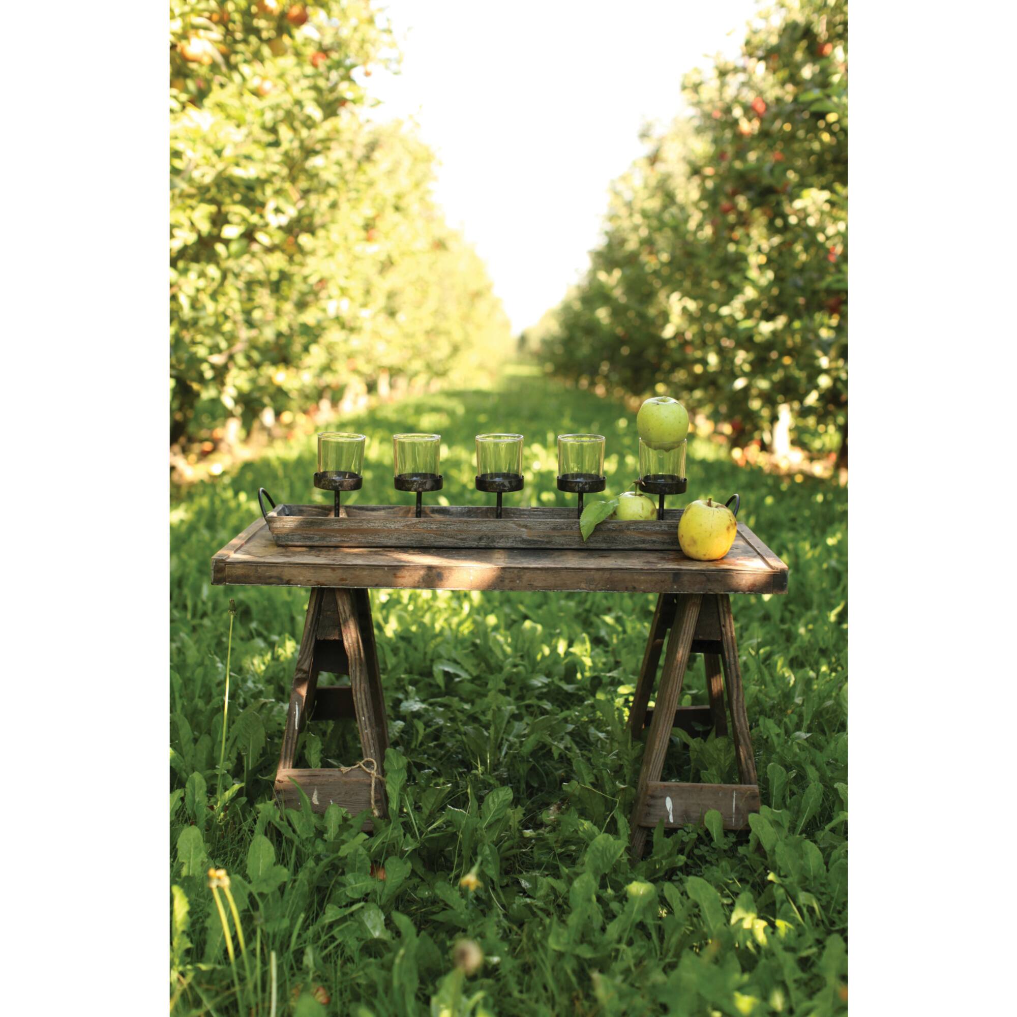 Hello Honey® 5 Metal Votive Candle Holders in Rectangle Wood Tray